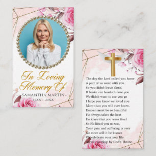 Rosy Blush Custom Photo Funeral Prayer Kaart Visitekaartje