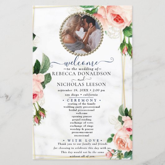 Rosy Blush Elegant Photo Wedding Programme (Voorkant)
