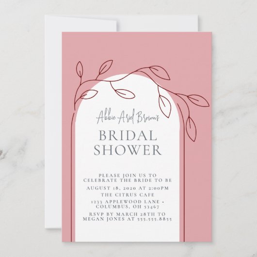 Rosy Blush Script Bridal Shower Invitation Kaart (Voorkant)