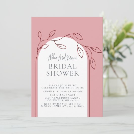 Rosy Blush Script Bridal Shower Invitation Kaart (Staand voorkant)