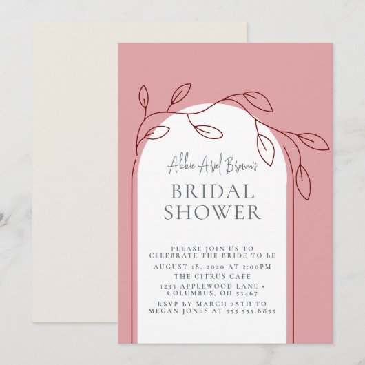 Rosy Blush Script Bridal Shower Invitation Kaart (Voorkant / Achterkant)