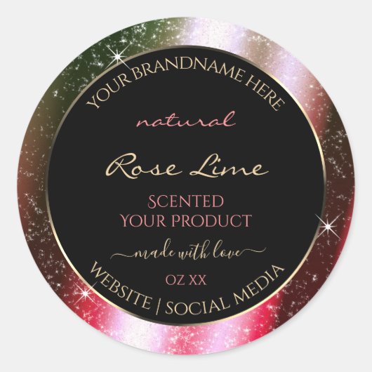 Rosy Blush Sparkle Glitter Lijst Productlabel Ronde Sticker (Voorkant)