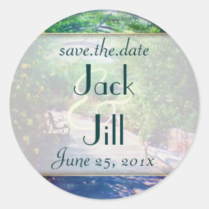 Rosy Bower BRUILOFT Save the Date Ronde Sticker