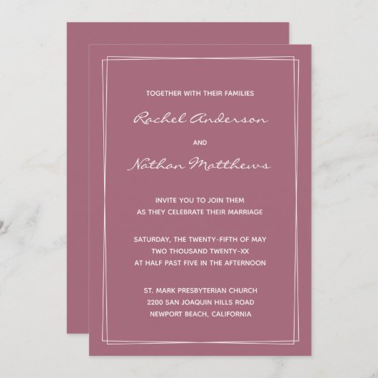 Rosy Brown Mulberry Pink Wedding Invitations (Voorkant / Achterkant)