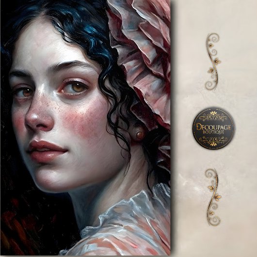 Rosy Cheeked Woman in Ruffles Decoupage Tissuepapier