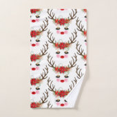 Rosy Cheeks Gold Eyes Floral Reindeer Holiday Bad Handdoek (Handdoek)