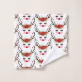 Rosy Cheeks Gold Eyes Floral Reindeer Holiday Bad Handdoek (Wasdoekje)