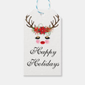 Rosy Cheeks Gold Eyes Floral Reindeer Holiday Cadeaulabel (Voorkant)