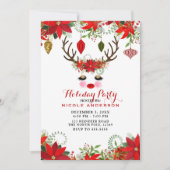 Rosy Cheeks Gold Eyes Floral Reindeer Holiday Kaart (Voorkant)