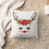 Rosy Cheeks Gold Eyes Floral Reindeer Holiday Kussen (Deken)