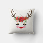 Rosy Cheeks Gold Eyes Floral Reindeer Holiday Kussen (Achterkant)
