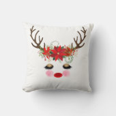 Rosy Cheeks Gold Eyes Floral Reindeer Holiday Kussen (Voorkant)