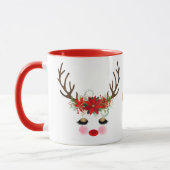 Rosy Cheeks Gold Eyes Floral Reindeer Holiday Mok (Links)