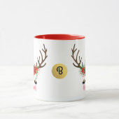 Rosy Cheeks Gold Eyes Floral Reindeer Holiday Mok (Midden)