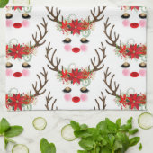 Rosy Cheeks Gold Eyes Floral Reindeer Holiday Theedoek (Gevouwen)