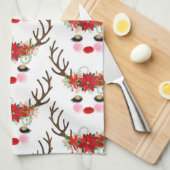 Rosy Cheeks Gold Eyes Floral Reindeer Holiday Theedoek (Quarter Fold)