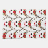Rosy Cheeks Gold Eyes Floral Reindeer Holiday Theedoek (Horizontaal)