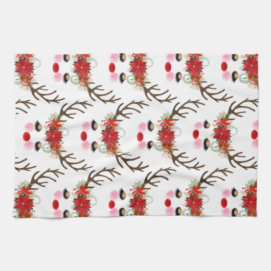 Rosy Cheeks Gold Eyes Floral Reindeer Holiday Theedoek (Horizontaal)