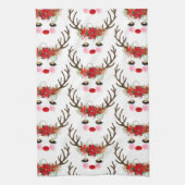 Rosy Cheeks Gold Eyes Floral Reindeer Holiday Theedoek (Verticaal)