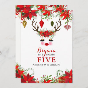 Rosy Cheeks Gold Eyes Reindeer BIRTHDAY Kaart