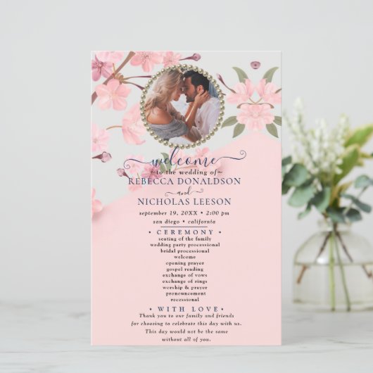 Rosy Chic Photo Custom Wedding Program (Staand voorkant)