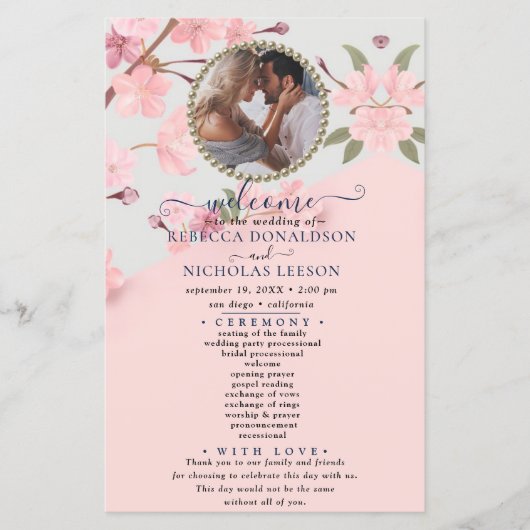 Rosy Chic Photo Custom Wedding Program (Voorkant)
