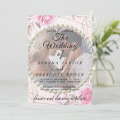 Rosy Elegant Vellum Overlay Wedding Invitation Kaart (Staand voorkant)