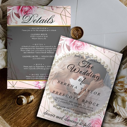 Rosy Elegant Vellum Overlay Wedding Invitation Kaart