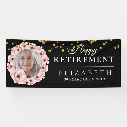 Rosy Floral Custom Photo Retirement Party Banner (Horizontaal)