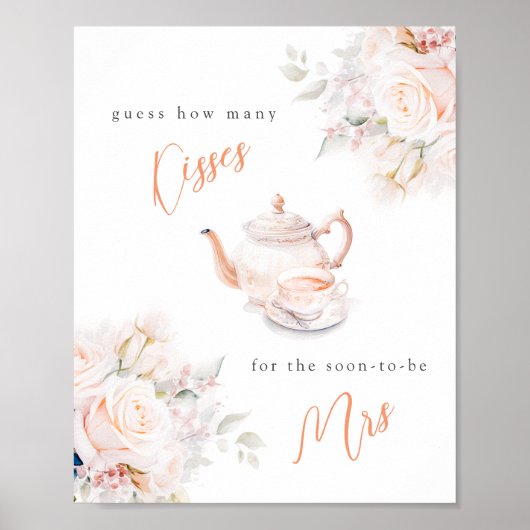 Rosy Floral Vrijgezellenfeest Hoeveel Kusjes Poster (Voorkant)