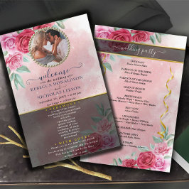 Rosy Floral Wedding Programme