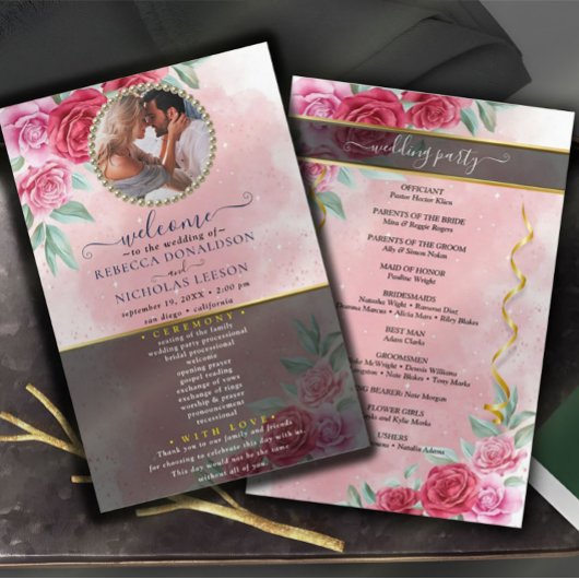 Rosy Floral Wedding Programme