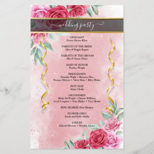Rosy Floral Wedding Programme (Achterkant)