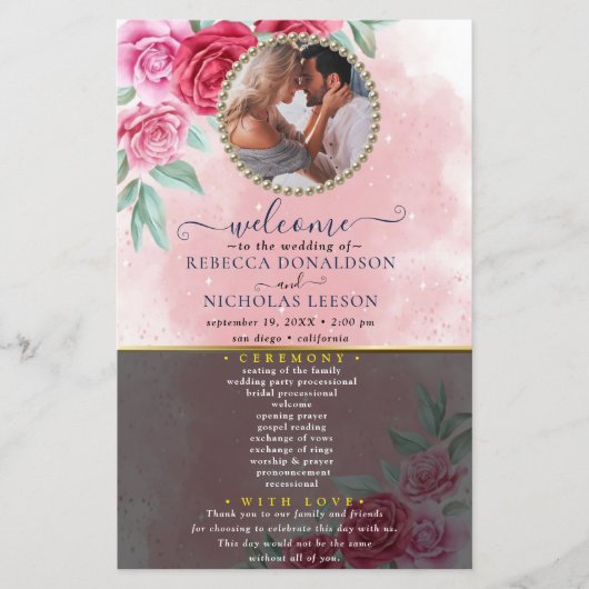 Rosy Floral Wedding Programme (Voorkant)