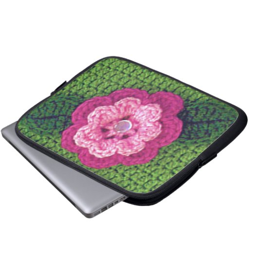 Rosy Flower Artisan Haakprint Electronics Bag Laptop Sleeve (Voorkant onderkant)