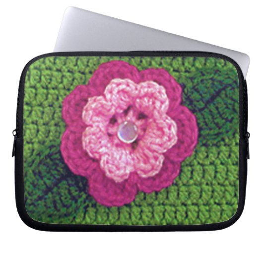 Rosy Flower Artisan Haakprint Electronics Bag Laptop Sleeve (Voorkant)