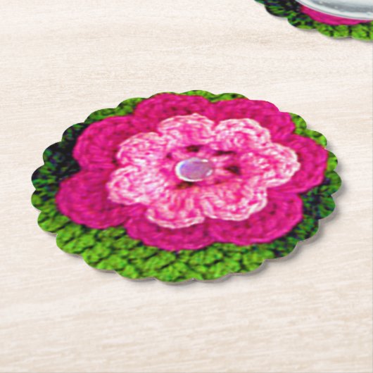 Rosy Flower Crochet Print Fancy herbruikbaar Kartonnen Onderzetters (Gekanteld)