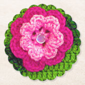 Rosy Flower Crochet Print Fancy herbruikbaar Kartonnen Onderzetters (Voorkant)