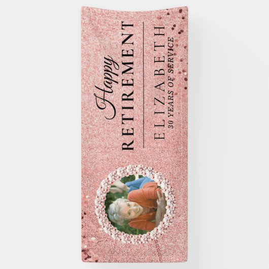 Rosy Gold Glitter Elegant Retirement Party Spandoek (Verticaal)