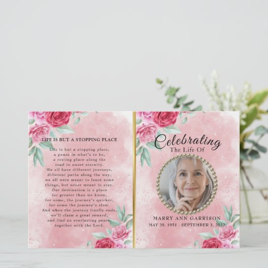 Rosy Modern Celebration of Life Programme (Staand voorkant)