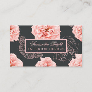 Rosy Modern Floral Butterfly Visitekaartje