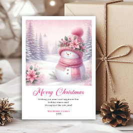 Rosy pink coquette snowman kids card digital edit feestdagenkaart