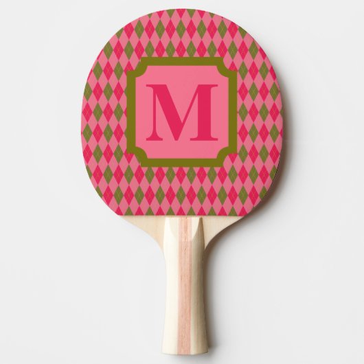 Rosy Pink en Green Argyle Diamond met Monogram Tafeltennisbatje (Voorkant)
