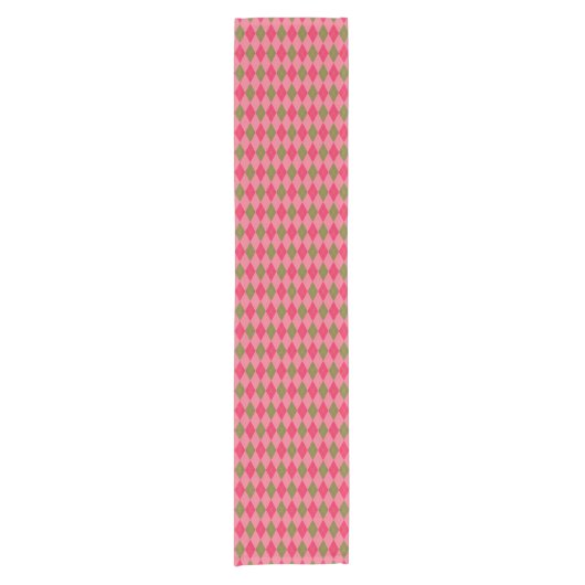 Rosy Pink en Green Diamond Argyle Pattern Korte Tafelloper (Voorkant)