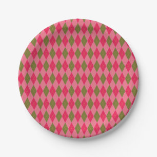 Rosy Pink en Green Girlie Argyle Pattern Papieren Bordje