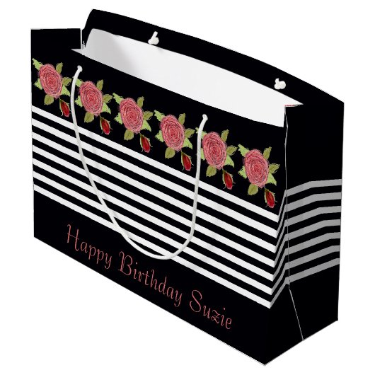 Rosy Pink Floral Groot Cadeauzakje (Achterkant Gekanteld)