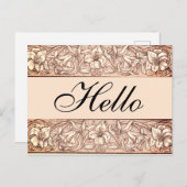 Rosy Pink Floral Hallo Briefkaart (Voorkant / Achterkant)