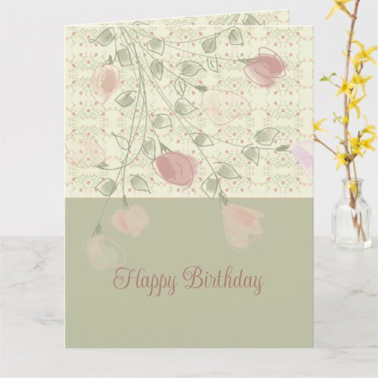 Rosy Pink Floral Kaart (Gele Bloem)