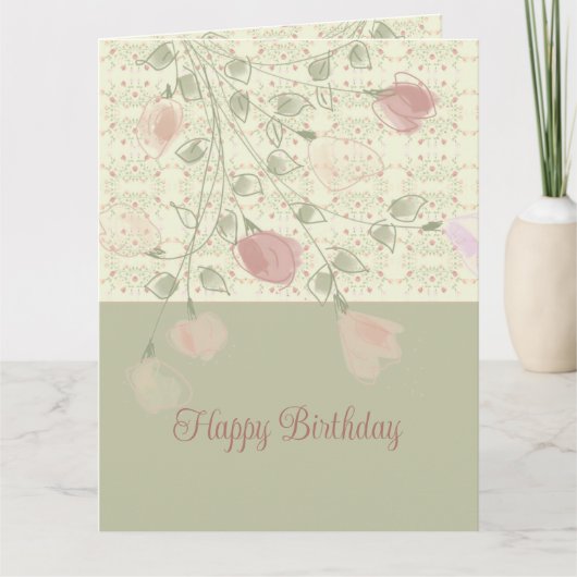 Rosy Pink Floral Kaart (Voorkant)