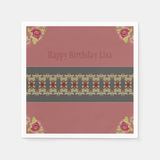 Rosy Pink Floral Servet (Voorkant)